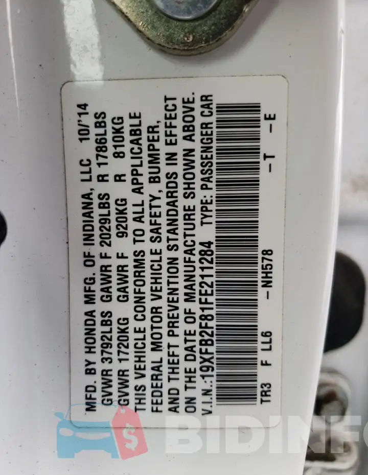 19XFB2F81FE211284 Photo# 13