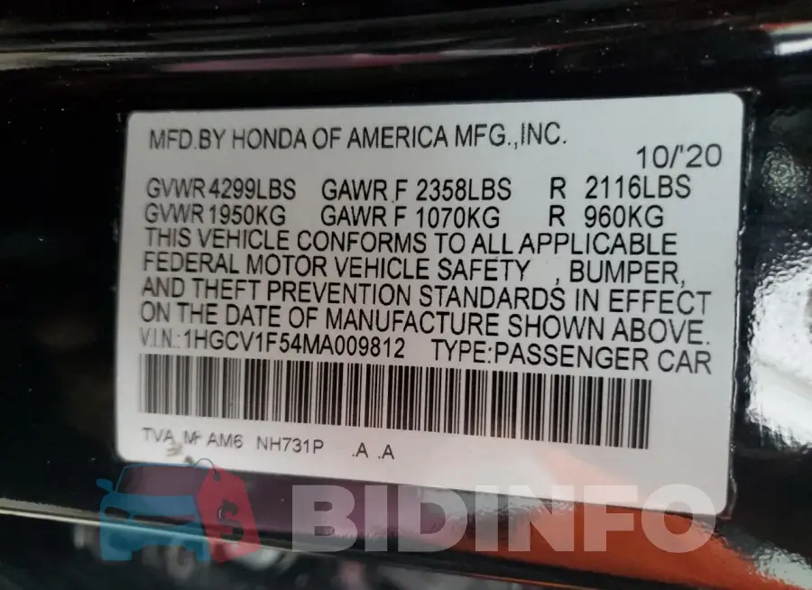 1HGCV1F54MA009812 Photo# 12