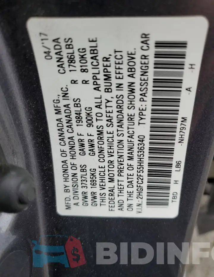 2HGFC2F55HH536340 Photo# 13