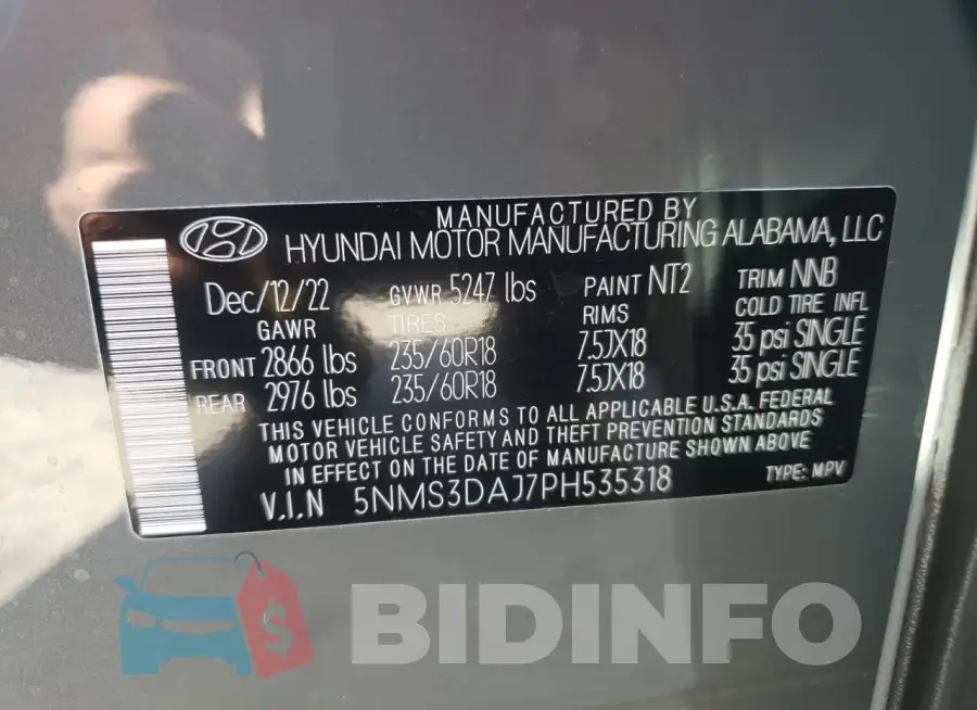 5NMS3DAJ7PH535318 Photo# 12