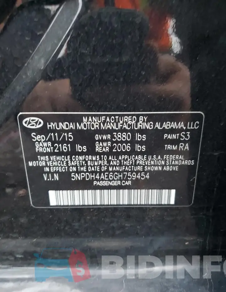 5NPDH4AE6GH759454 Photo# 12