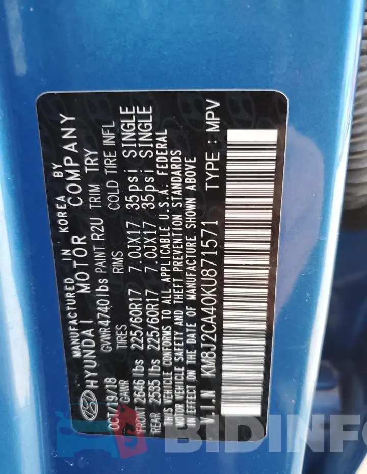 KM8J2CA40KU871571 Photo# 13