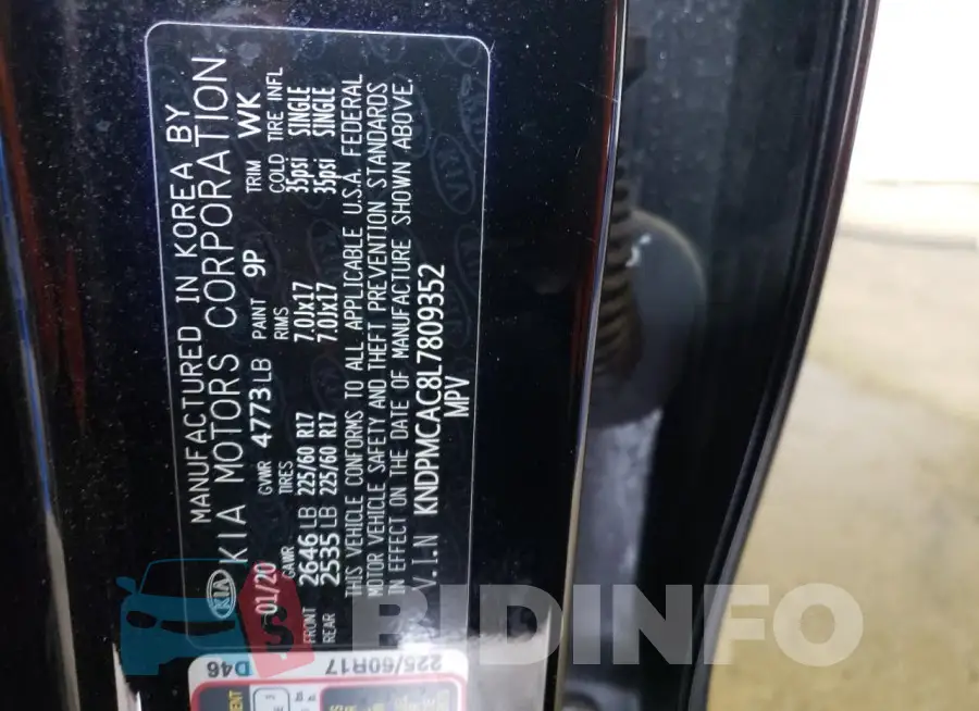 KNDPMCAC8L7809352 Photo# 12