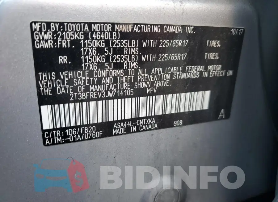 2T3BFREV3JW714105 Photo# 13