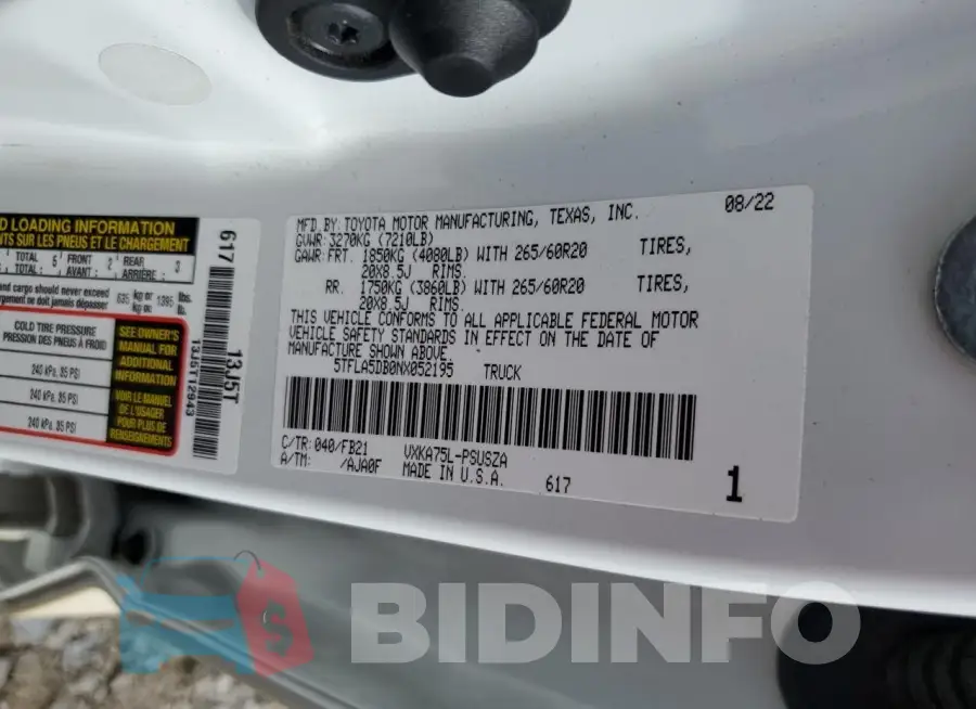 5TFLA5DB0NX052195 Photo# 12