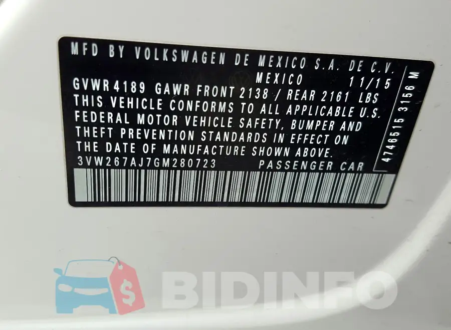 3VW267AJ7GM280723 Photo# 10