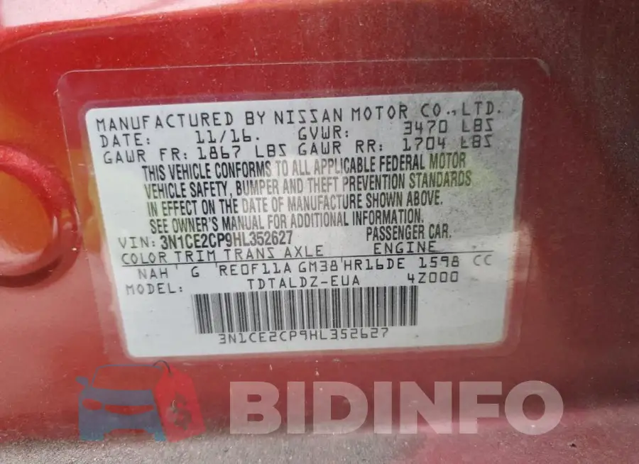 3N1CE2CP9HL352627 Photo# 12