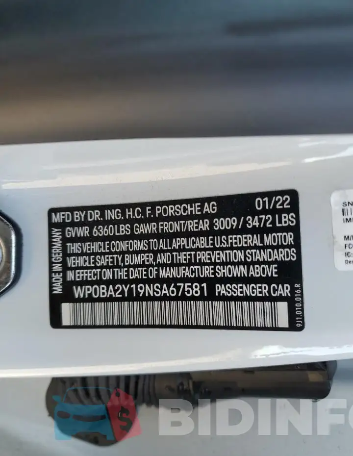 WP0BA2Y19NSA67581 Photo# 13