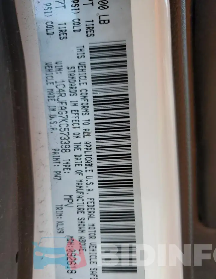 1C4RJFAG7KC573398 Photo# 13