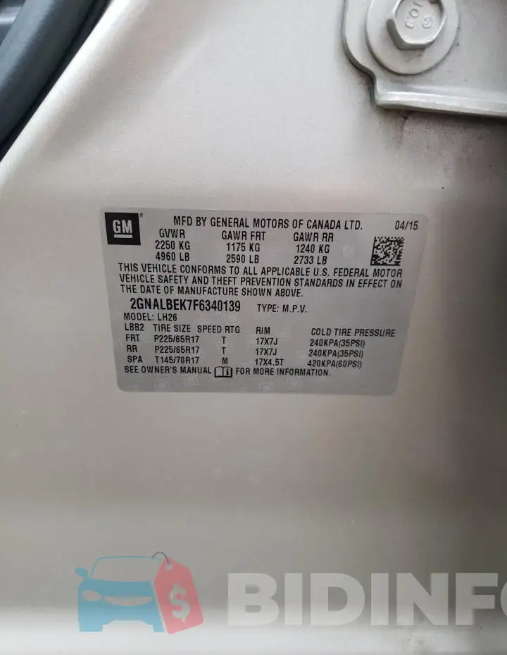 2GNALBEK7F6340139 Photo# 13