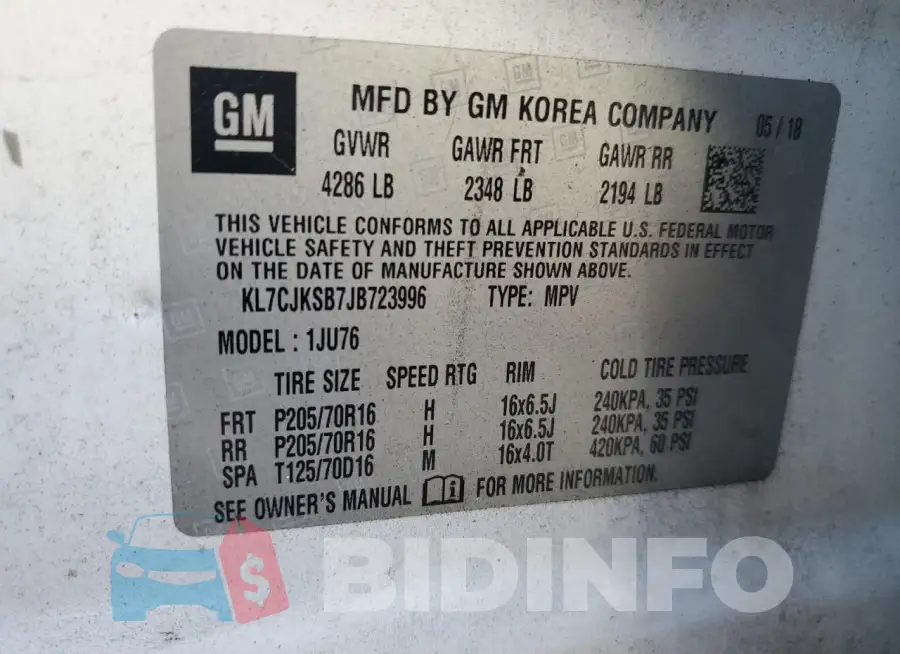 KL7CJKSB7JB723996 Photo# 13