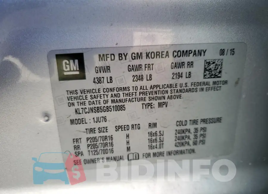 KL7CJNSB5GB510085 Photo# 12