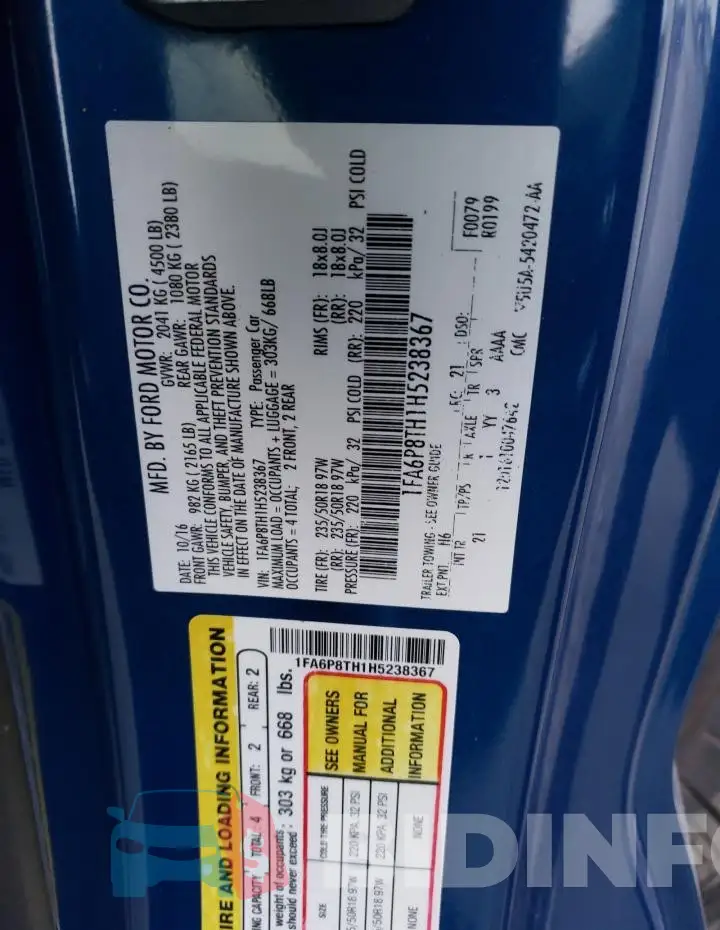 1FA6P8TH1H5238367 Photo# 12