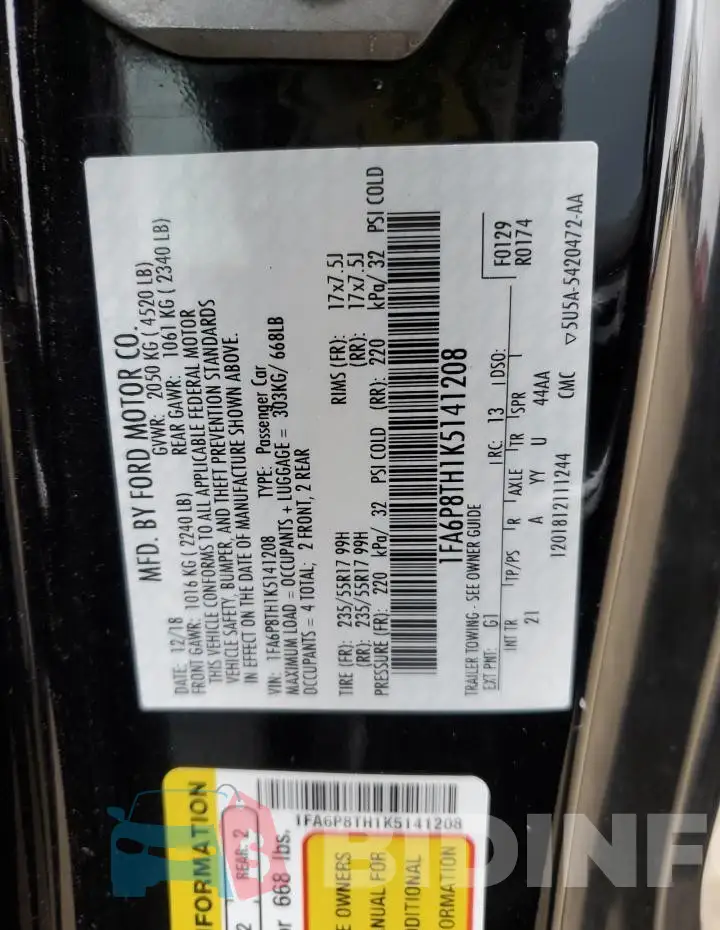 1FA6P8TH1K5141208 Photo# 12