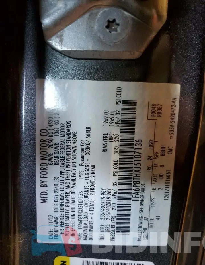 1FA6P8THXJ5107136 Photo# 13