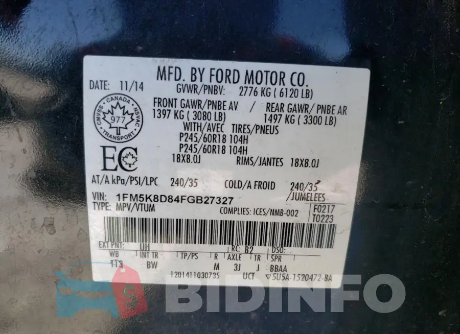 1FM5K8D84FGB27327 Photo# 13