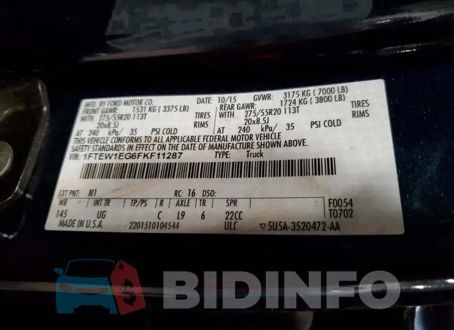 1FTEW1EG6FKF11287 Photo# 12