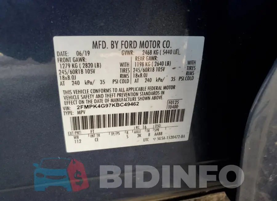 2FMPK4G97KBC49462 Photo# 13