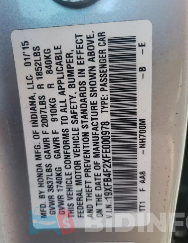 19XFB4F2XFE000978 Photo# 13