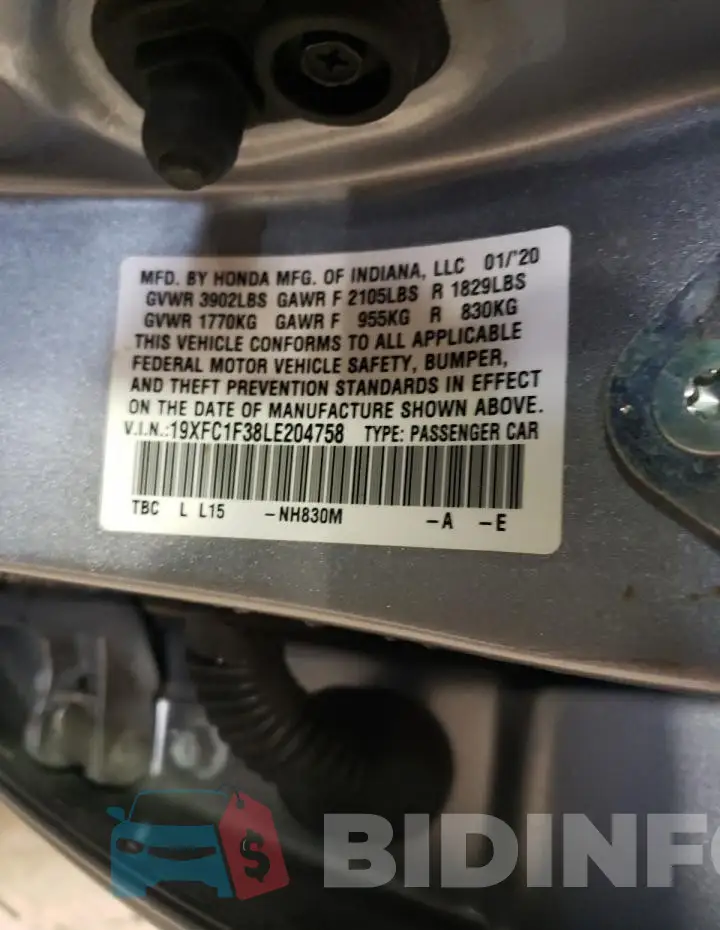 19XFC1F38LE204758 Photo# 12