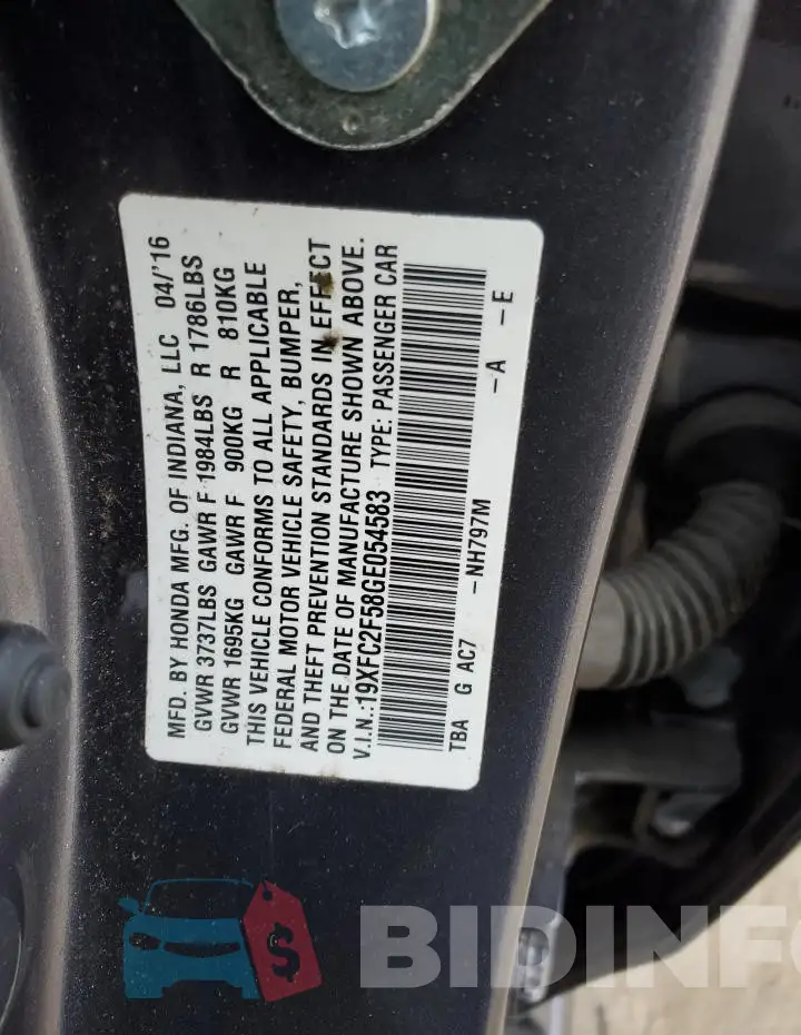 19XFC2F58GE054583 Photo# 12