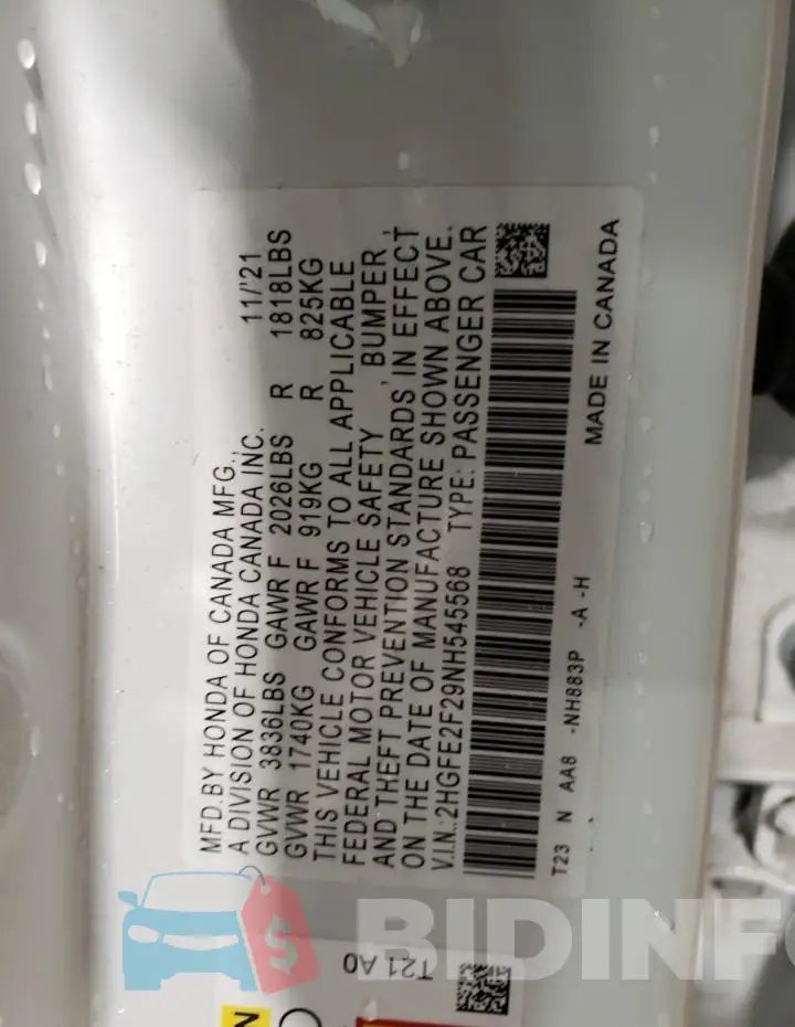 2HGFE2F29NH545568 Photo# 12