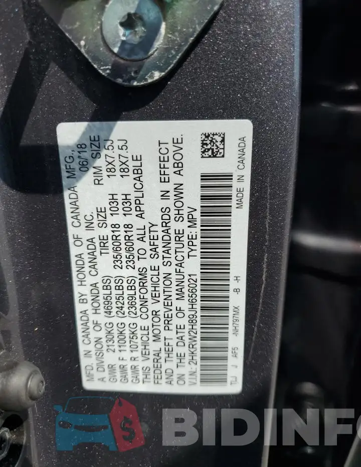 2HKRW2H89JH656021 Photo# 12