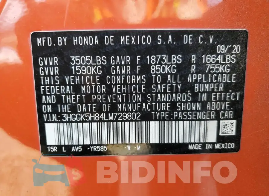 3HGGK5H84LM729802 Photo# 13