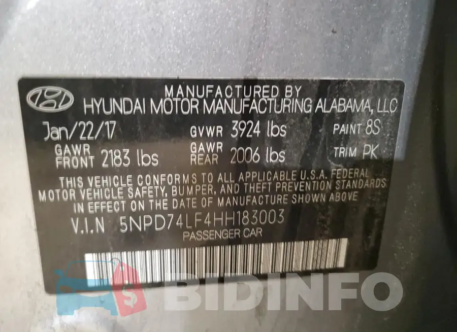 5NPD74LF4HH183003 Photo# 12