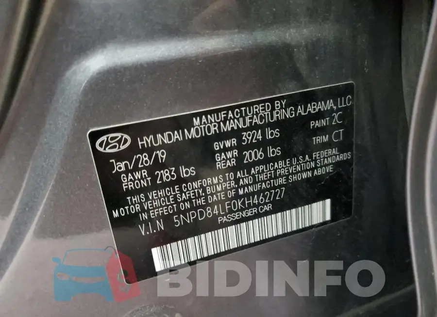 5NPD84LF0KH462727 Photo# 12