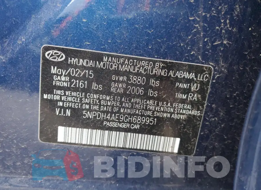 5NPDH4AE9GH689951 Photo# 12