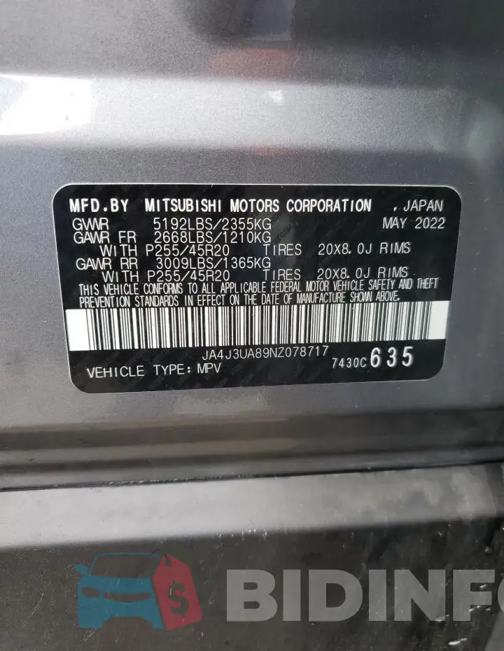 JA4J3UA89NZ078717 Photo# 12