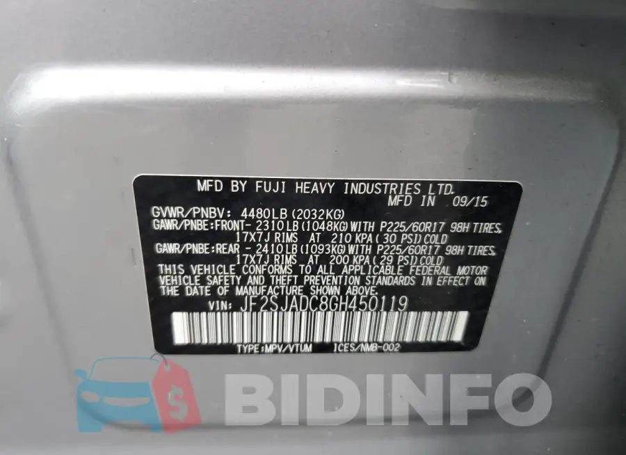 JF2SJADC8GH450119 Photo# 12