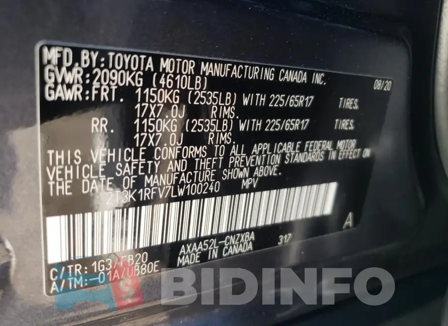 2T3K1RFV7LW100240 Photo# 12