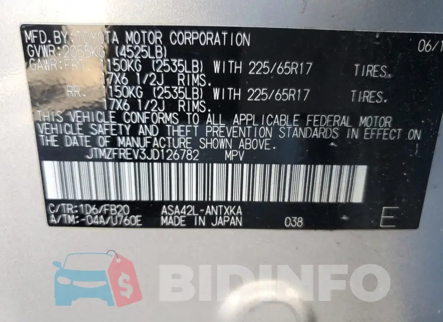 JTMZFREV3JD126782 Photo# 14