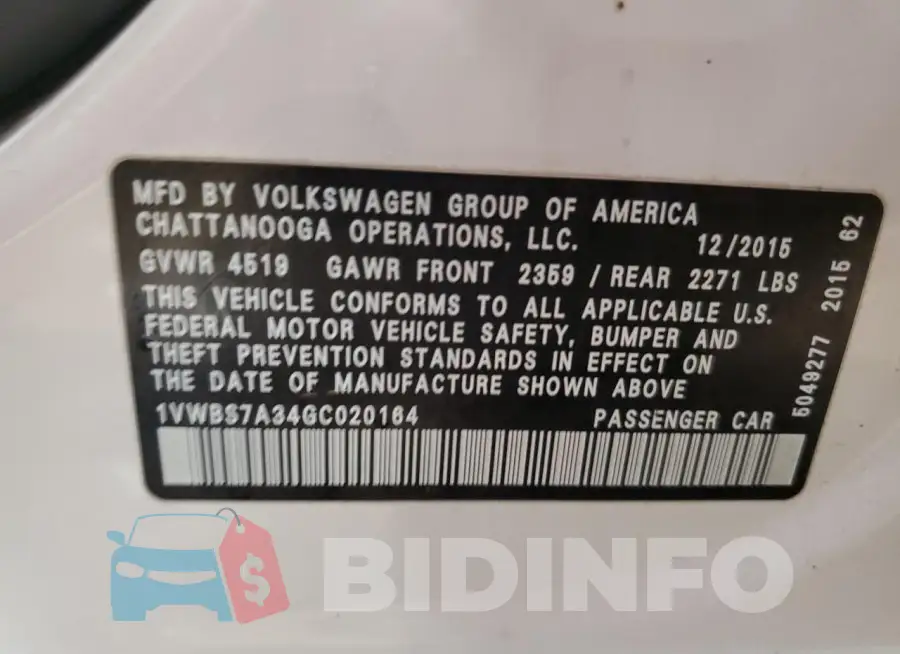 1VWBS7A34GC020164 Photo# 12