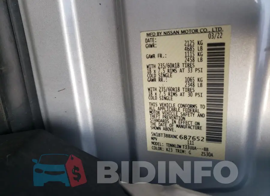 5N1BT3BBXNC687652 Photo# 14