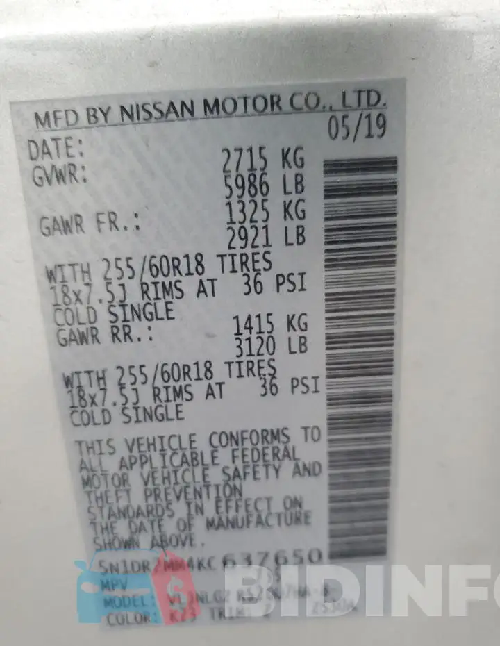 5N1DR2MM4KC637650 Photo# 13