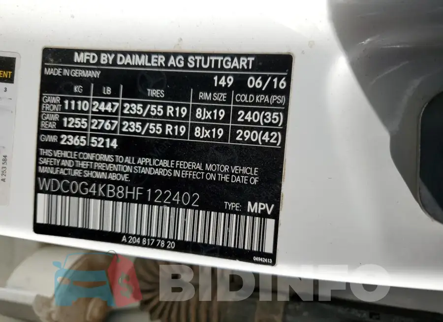 WDC0G4KB8HF122402 Photo# 13