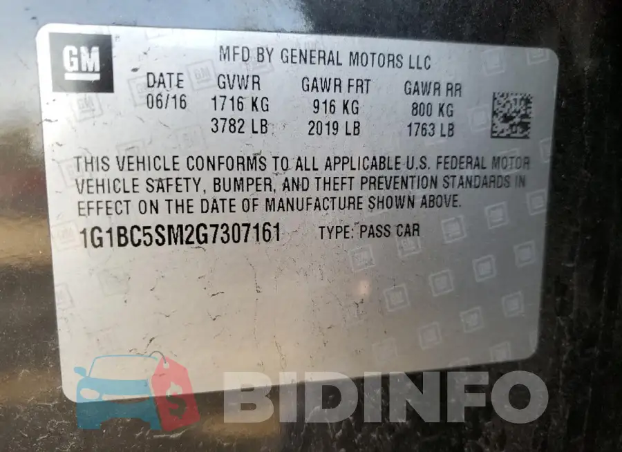 1G1BC5SM2G7307161 Photo# 12
