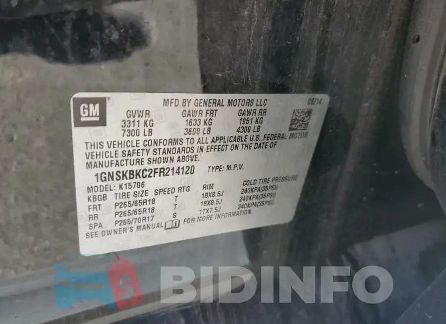 1GNSKBKC2FR214120 Photo# 14