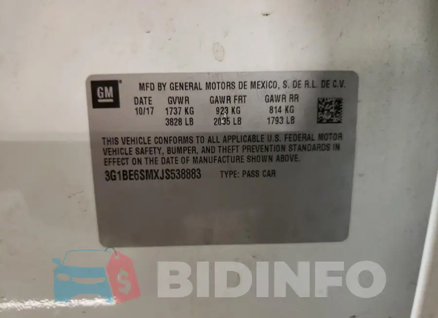 3G1BE6SMXJS538883 Photo# 12
