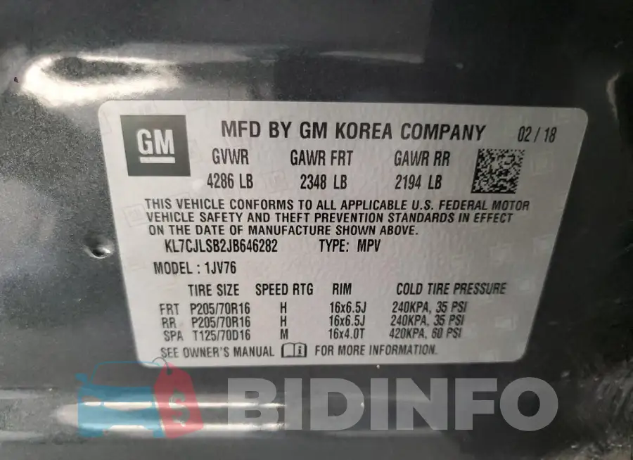 KL7CJLSB2JB646282 Photo# 12