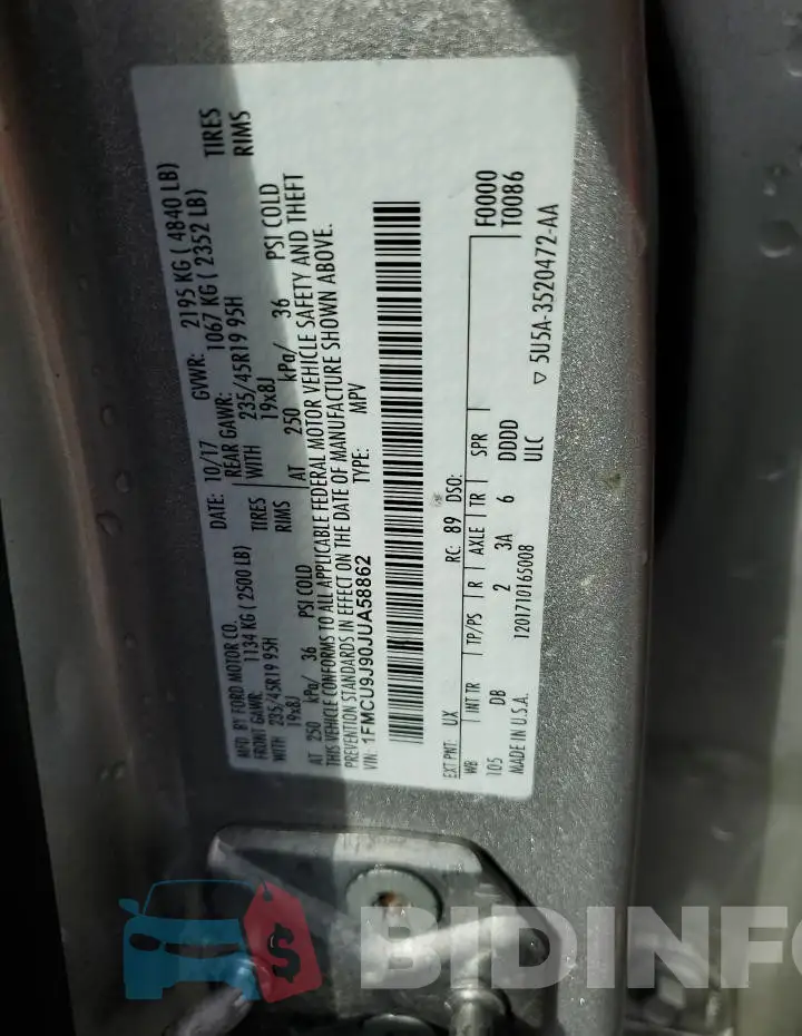 1FMCU9J90JUA58862 Photo# 13