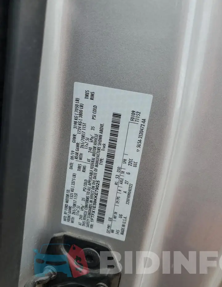 1FTFX1E59KKE79025 Photo# 12