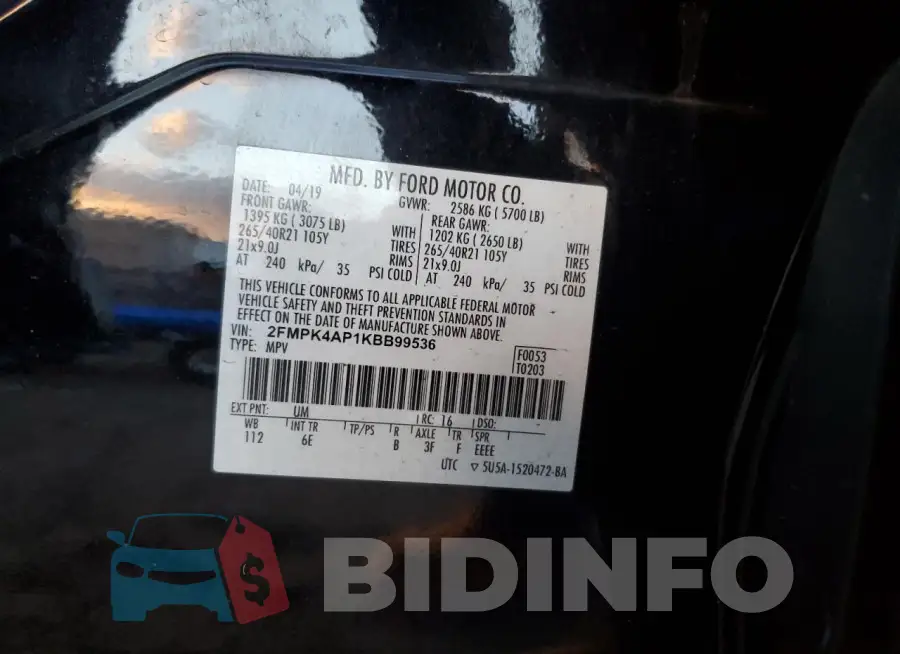 2FMPK4AP1KBB99536 Photo# 12