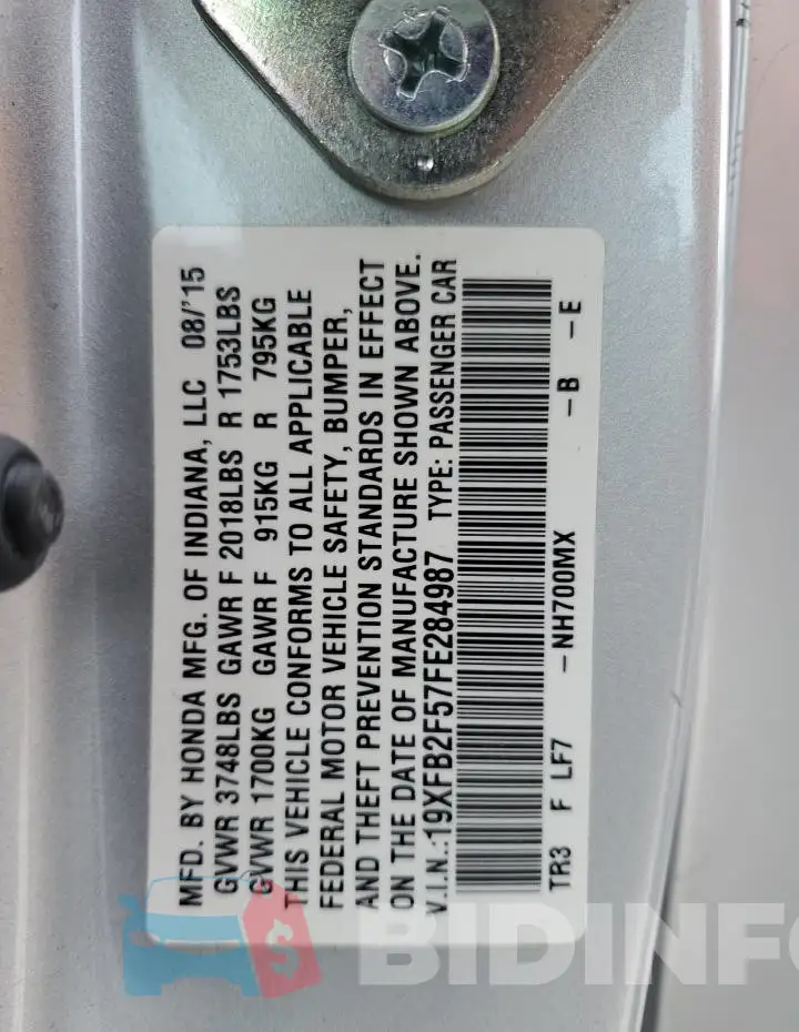 19XFB2F57FE284987 Photo# 12