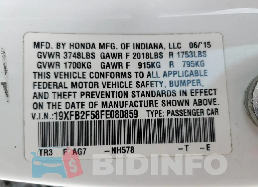 19XFB2F58FE080859 Photo# 13