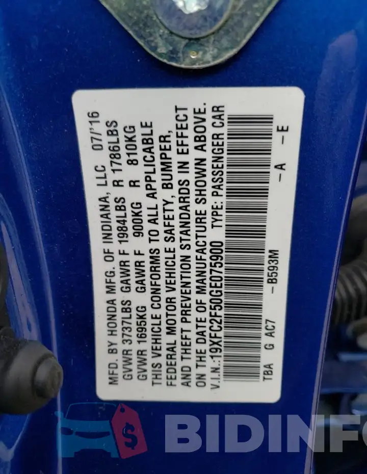 19XFC2F50GE075900 Photo# 12