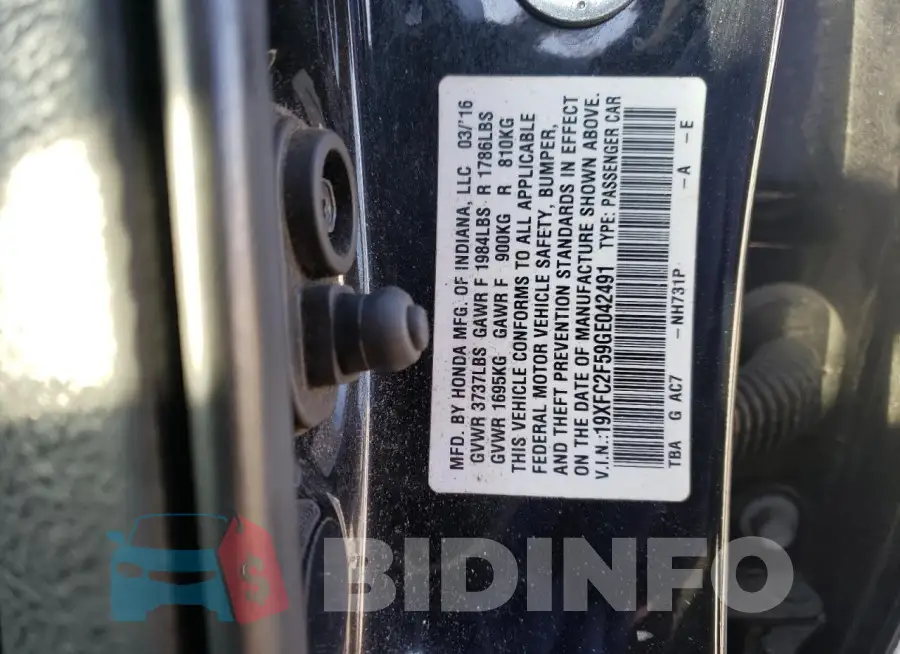 19XFC2F59GE042491 Photo# 12